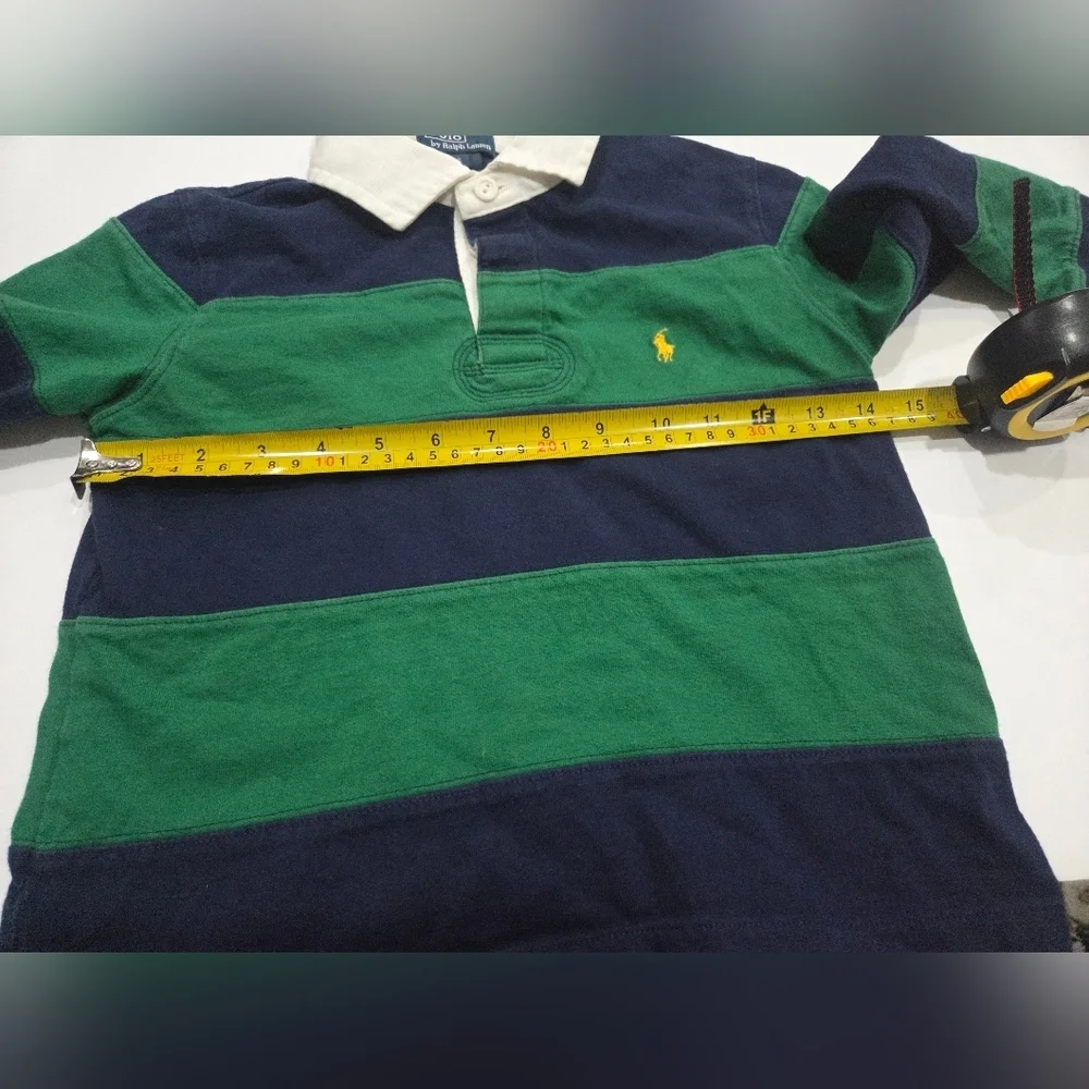 Polo by Ralph Lauren Kids Green and Blue Striped Rugby Shirt Sz.5